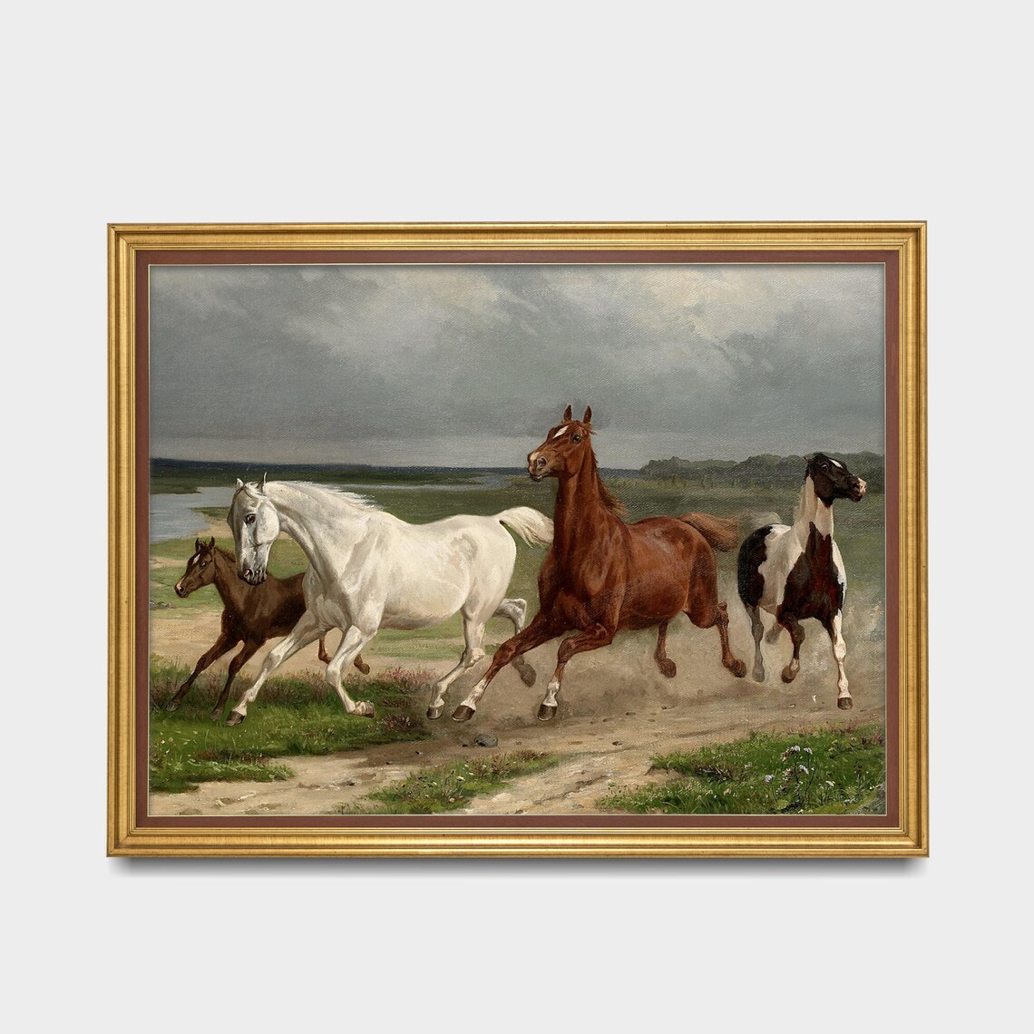 Vintage Horse Painting, Antique Equestrian Oil Print - Image 3