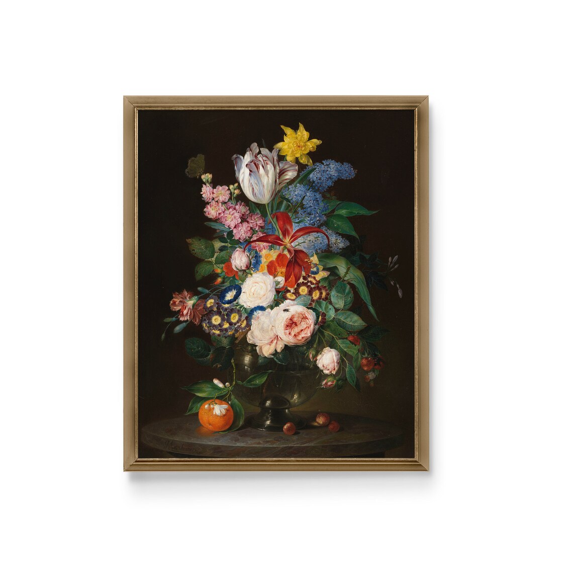 Lush Bouquet Of Tulips Roses And Lilies Vintage Floral Art Poster - Image 3