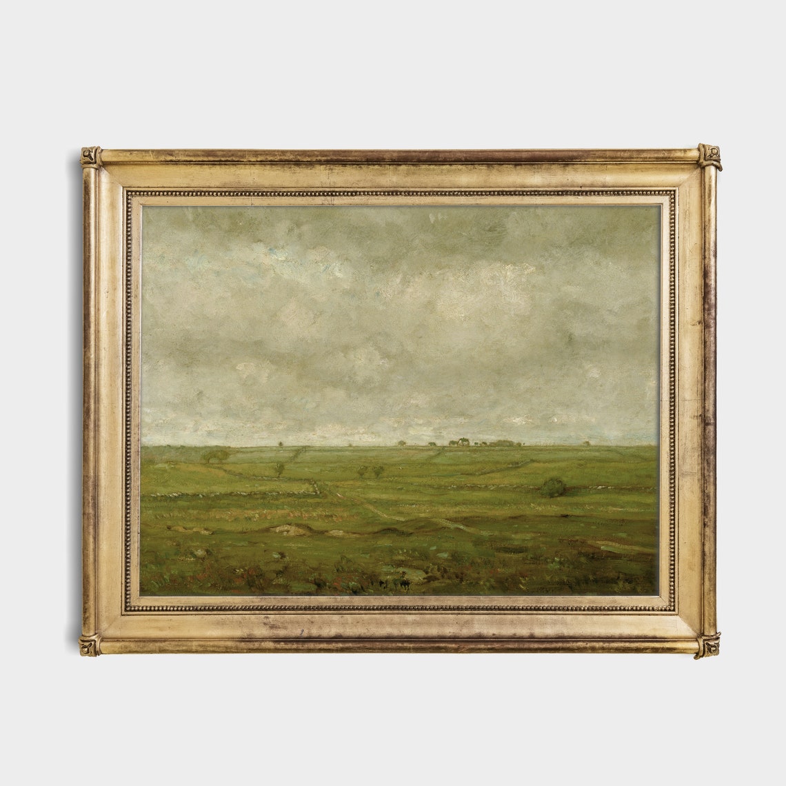 Vast Green Moorland Under a Cloudy Sky Vintage Landscape Poster - Image 2