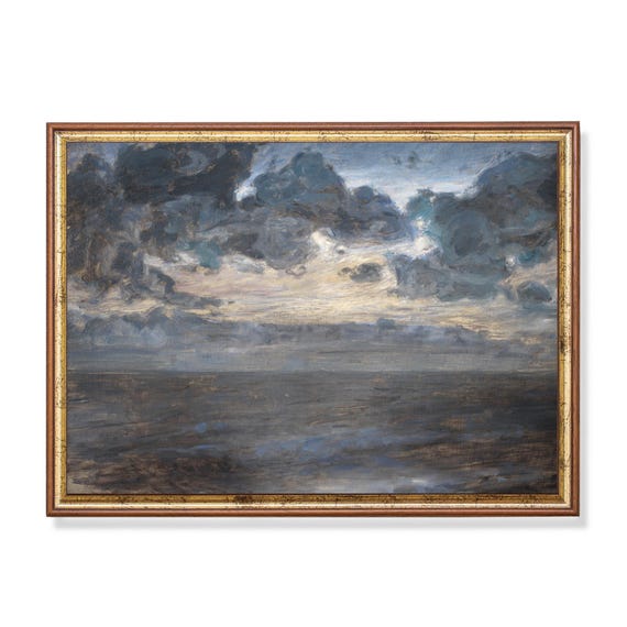 Mailed Print Vintage Seascape Painting Antique Ocean Beach Print Moody Rustic Art Coastal Decor Fine Art Printed And Shipped
