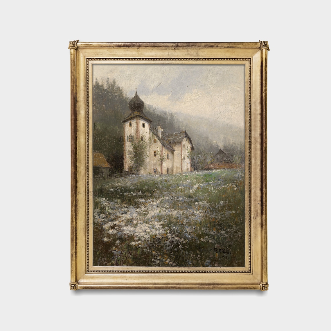 Alpine Church with Onion Dome in a Wildflower Meadow Scene Poster - Image 4