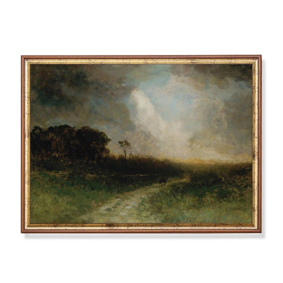Print And Ship Vintage Landscape Painting Antique Nature Print Mailed Art Farmhouse Decor Rustic Moody Print Vintage Home Decor