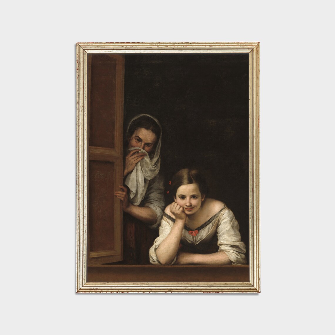 Vintage Portrait of Two Women at a Window, Art Print - Image 2