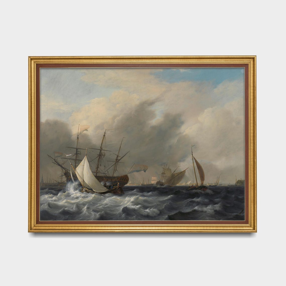 Antique Stormy Seascape With Sailing Ships Marine Art Poster - Image 5
