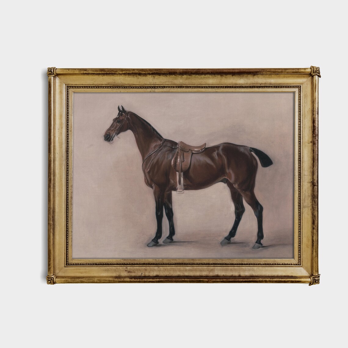 Dark Bay Saddled Horse Neutral Backdrop Vintage Equine Poster - Image 2