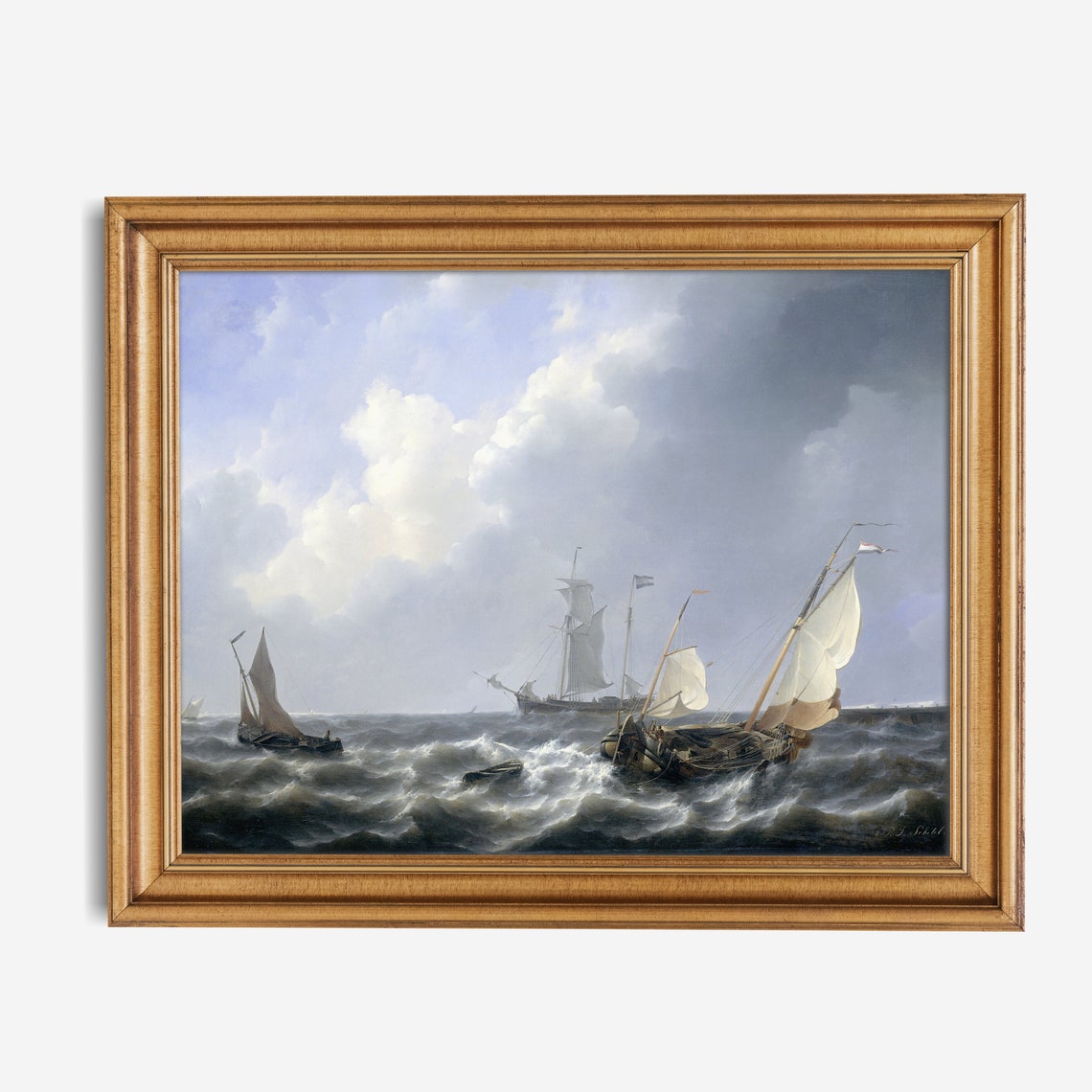 Vintage Sailing Ship Painting Antique Seascape Print Moody Rustic Fine Art Nautical Decor Wall Art - Image 2