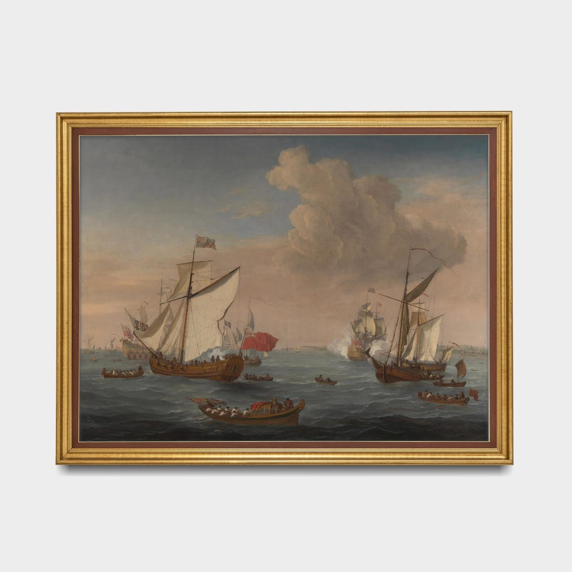 Fleet of Tall Sailing Ships with Rowboats on Calm Waters Poster - Image 5