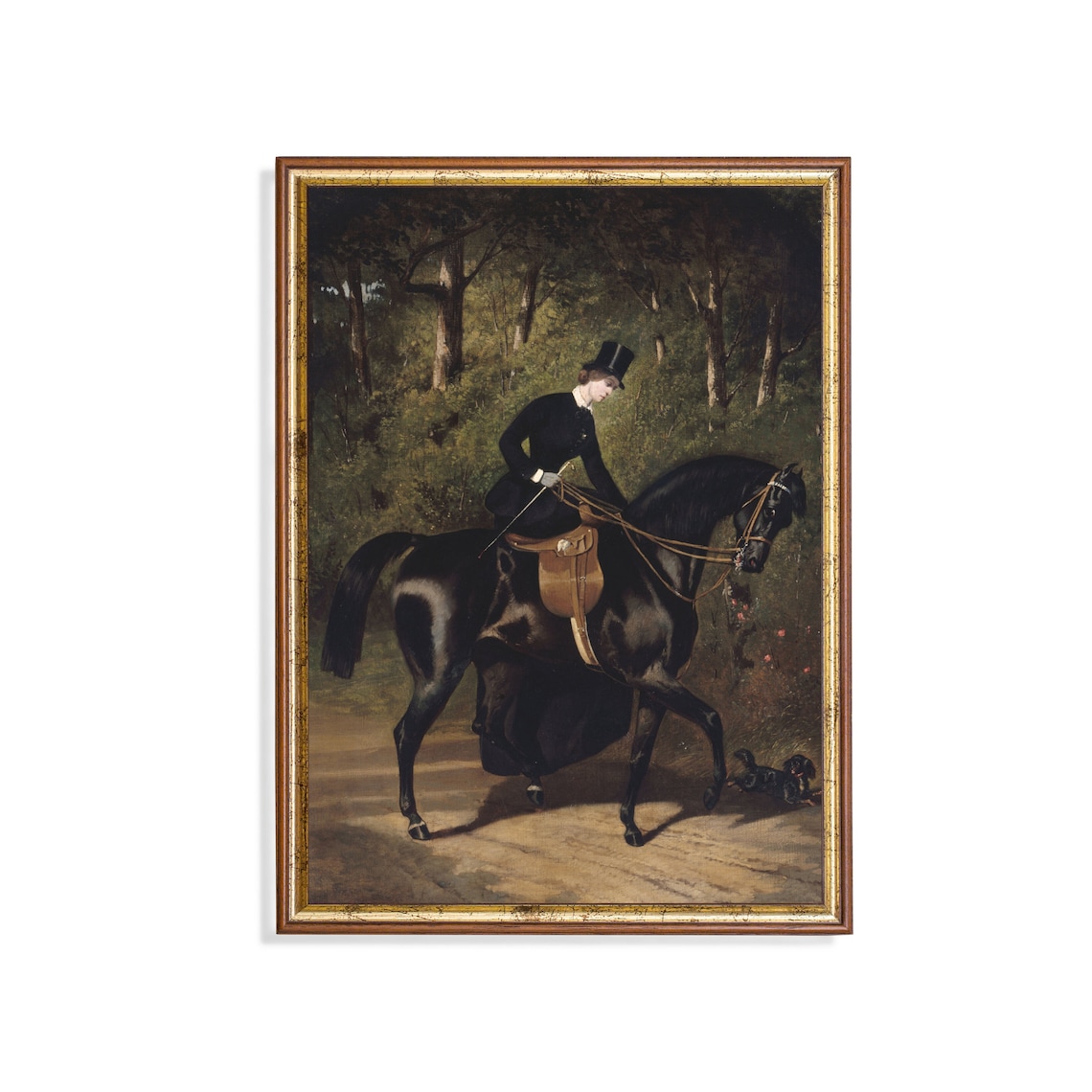Lady in Black Riding Habit and Top Hat in Forest Vintage Poster - Image 3