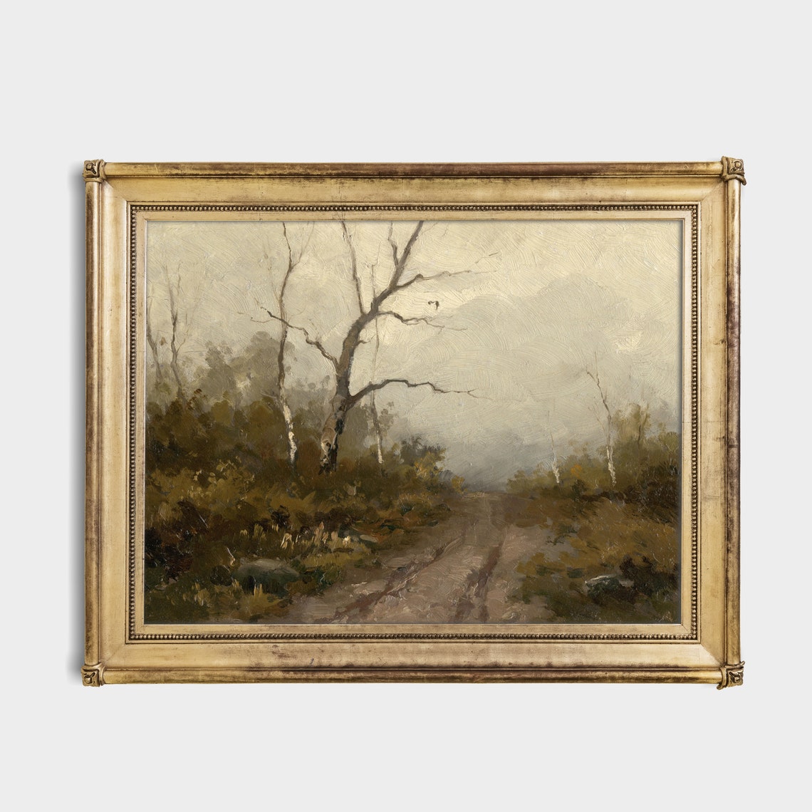 Misty Woodland Path Through Bare Trees Antique Painting Poster - Image 3
