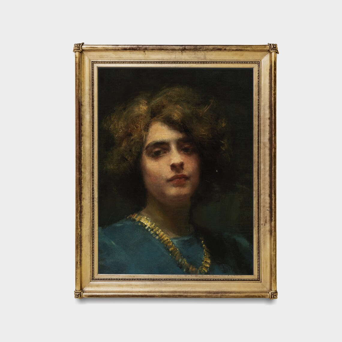 Woman in a Teal Dress with a Gold Necklace Antique Portrait Poster - Image 4