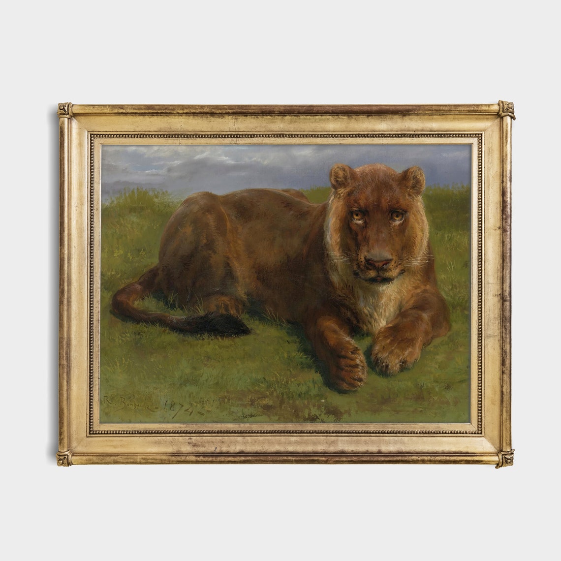 Lioness at Rest in Tall Grass Signed Rosa Bonheur Wildlife Poster - Image 2