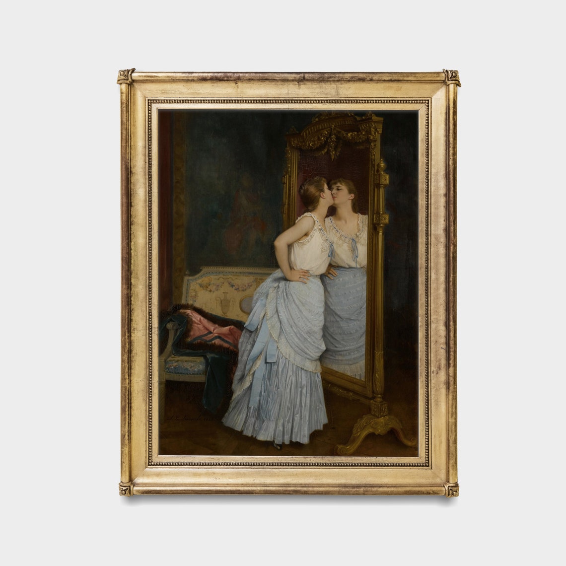 Woman Kissing Her Own Reflection in an Ornate Victorian Mirror Poster - Image 4