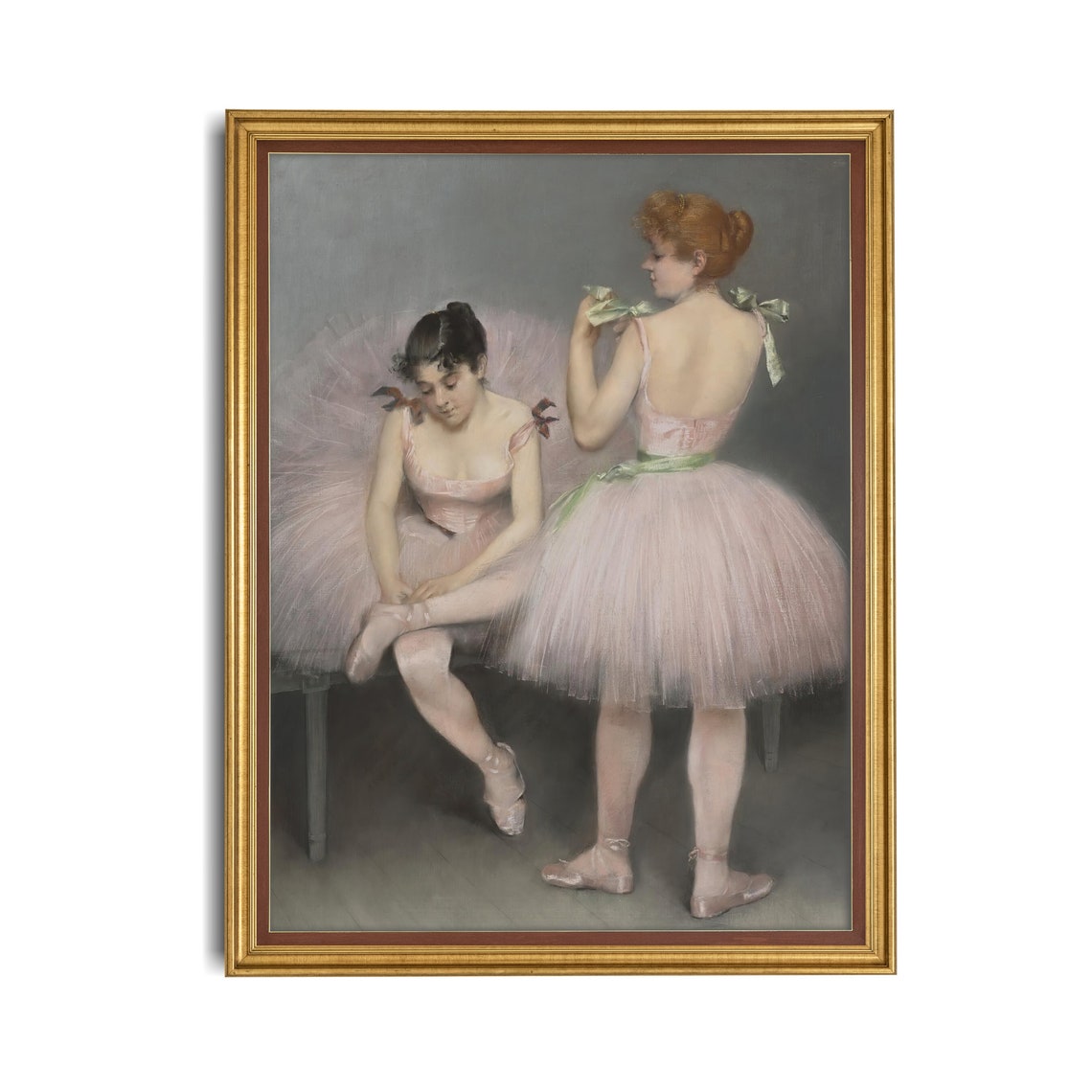 Two Ballerinas in Pink Tutus Antique Ballet Dancers Painting Poster - Image 2