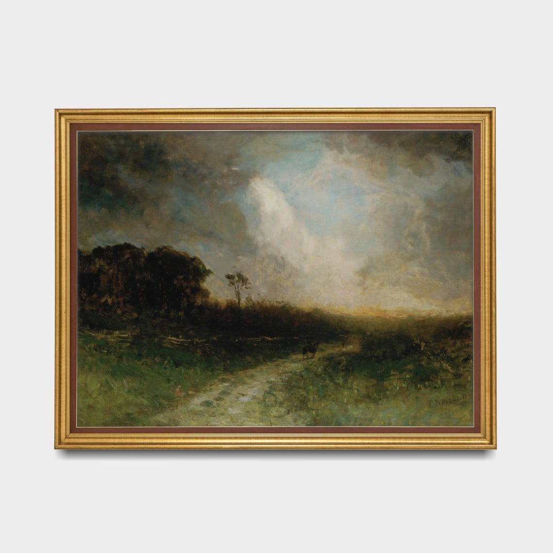 Antique Storm Clouds Over Green Meadow Landscape Painting Poster - Image 5