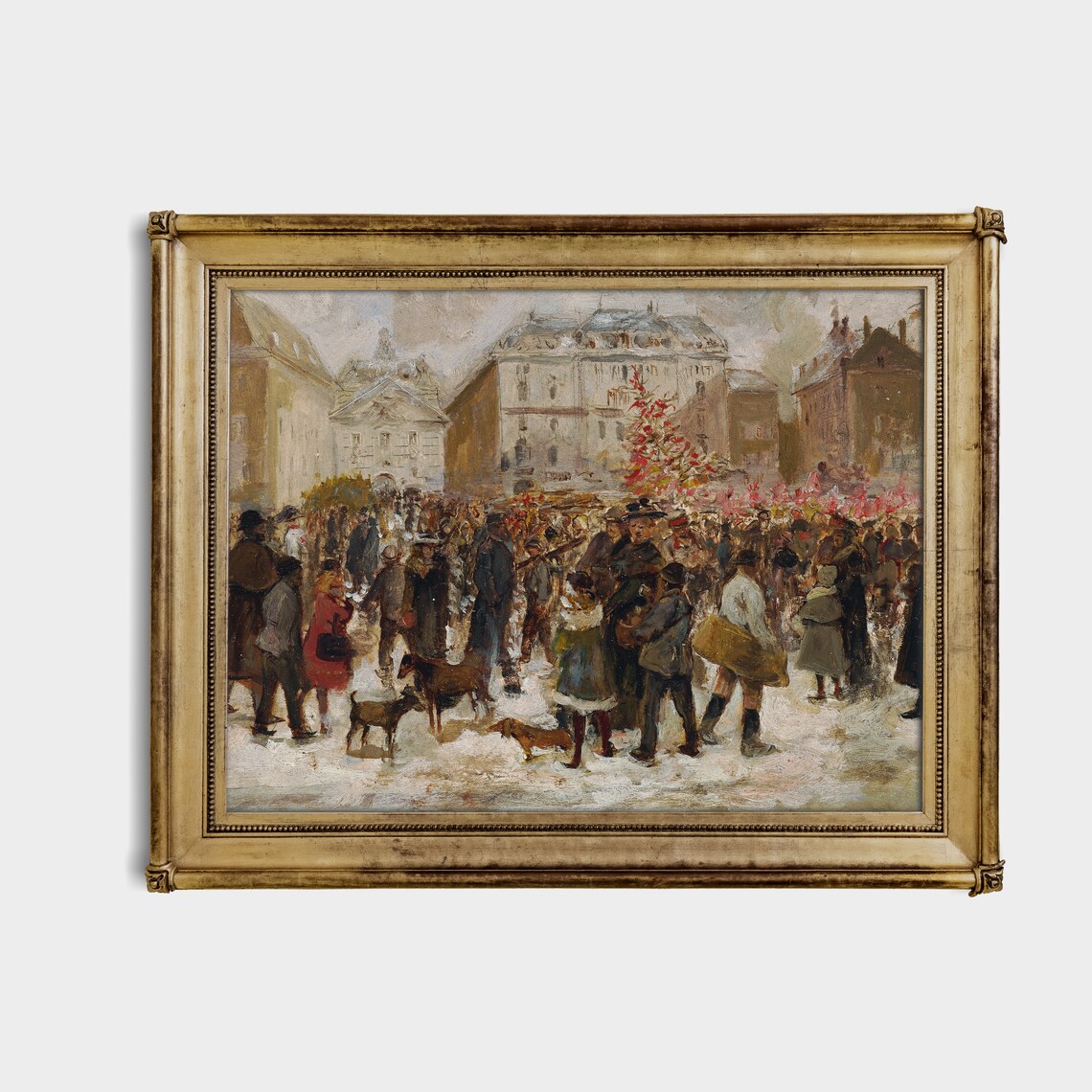 Bustling Christmas Market Square with Crowd Festive Winter Poster - Image 3