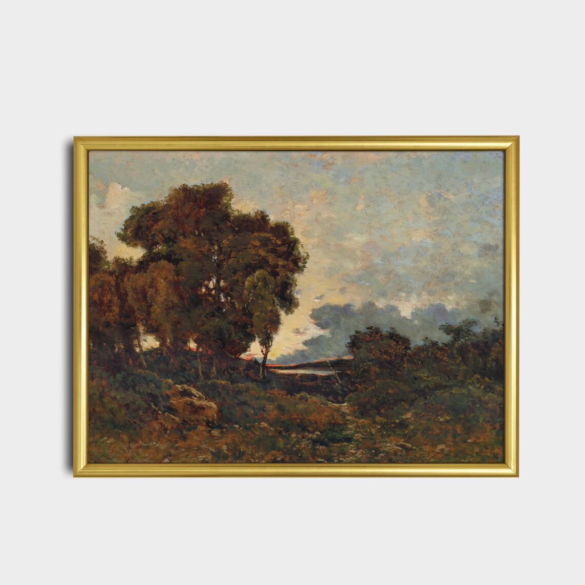 Wooded Trees At Sunset Vintage Rustic Landscape Oil Painting Poster - Image 4