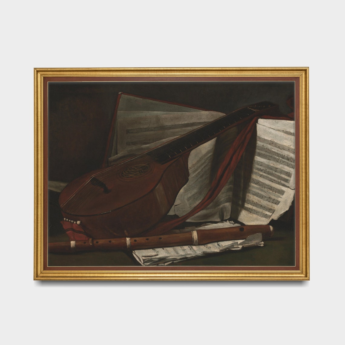 Mandolin Flute and Sheet Music Antique Instrument Still Life Poster - Image 3