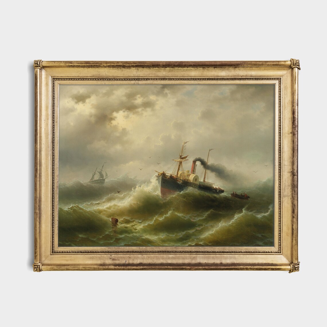 Steamship in Stormy Seas Vintage Nautical Marine Oil Painting Poster - Image 2