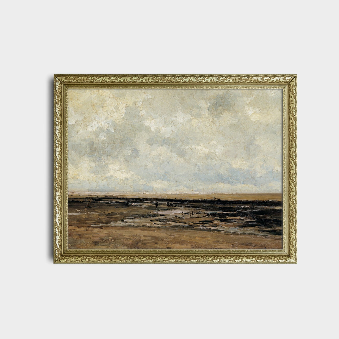 Low Tide Mudflats Under a Vast Cloudy Sky Vintage Seascape Oil Print - Image 2