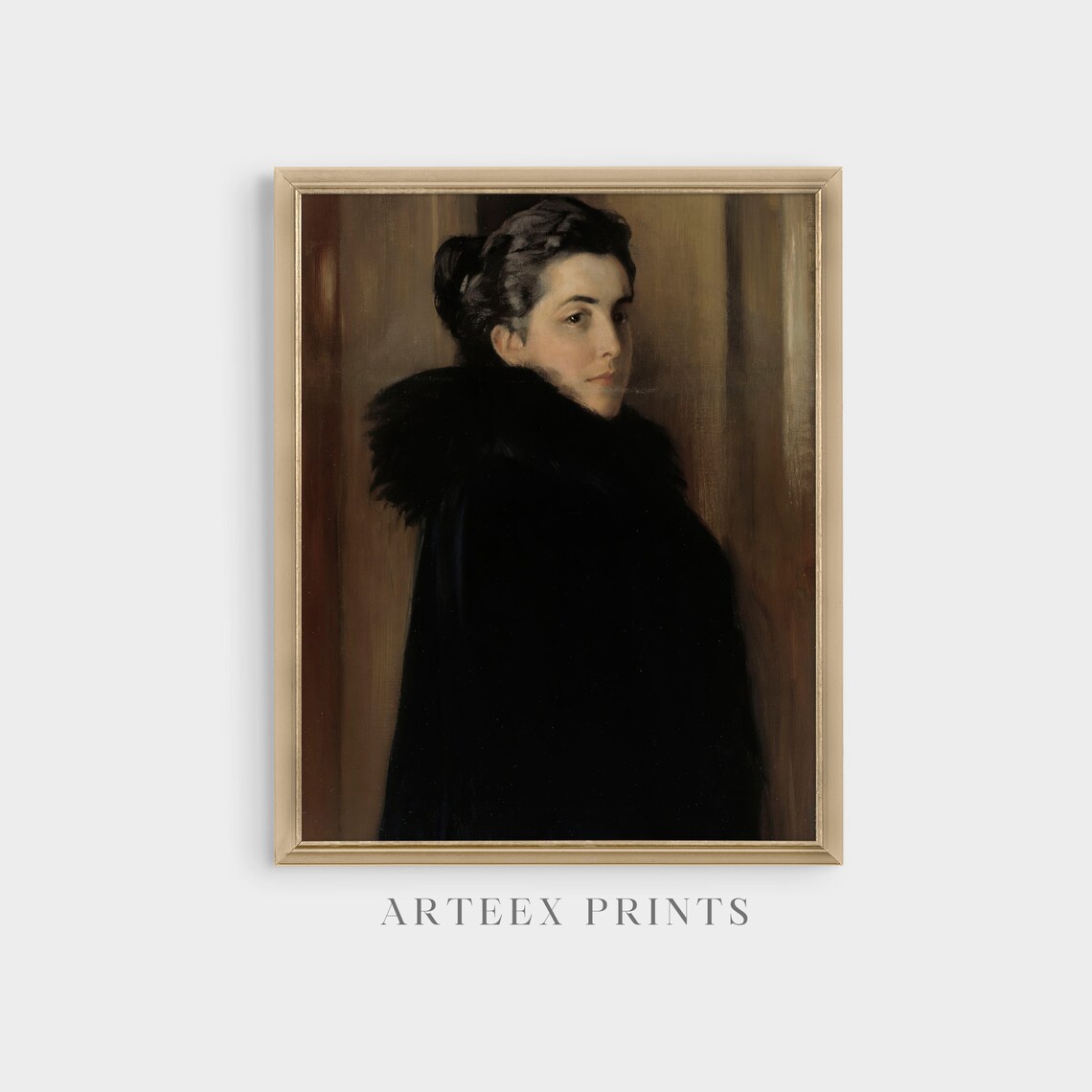 Woman in Black Cloak Glancing Back Moody Portrait Painting Poster - Image 4