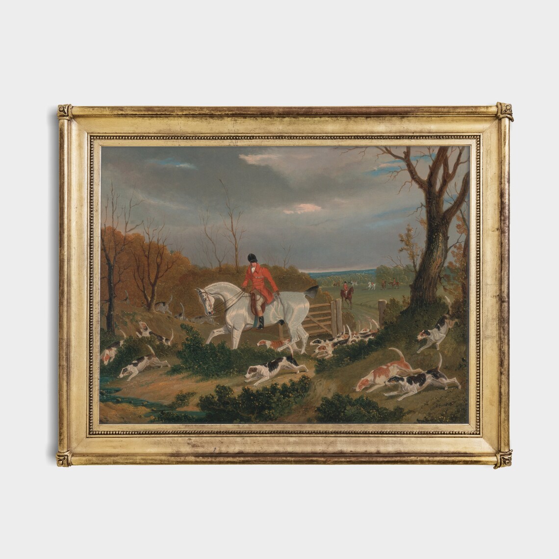 Vintage Fox Hunt Scene Huntsman on White Horse with Hounds Poster - Image 4