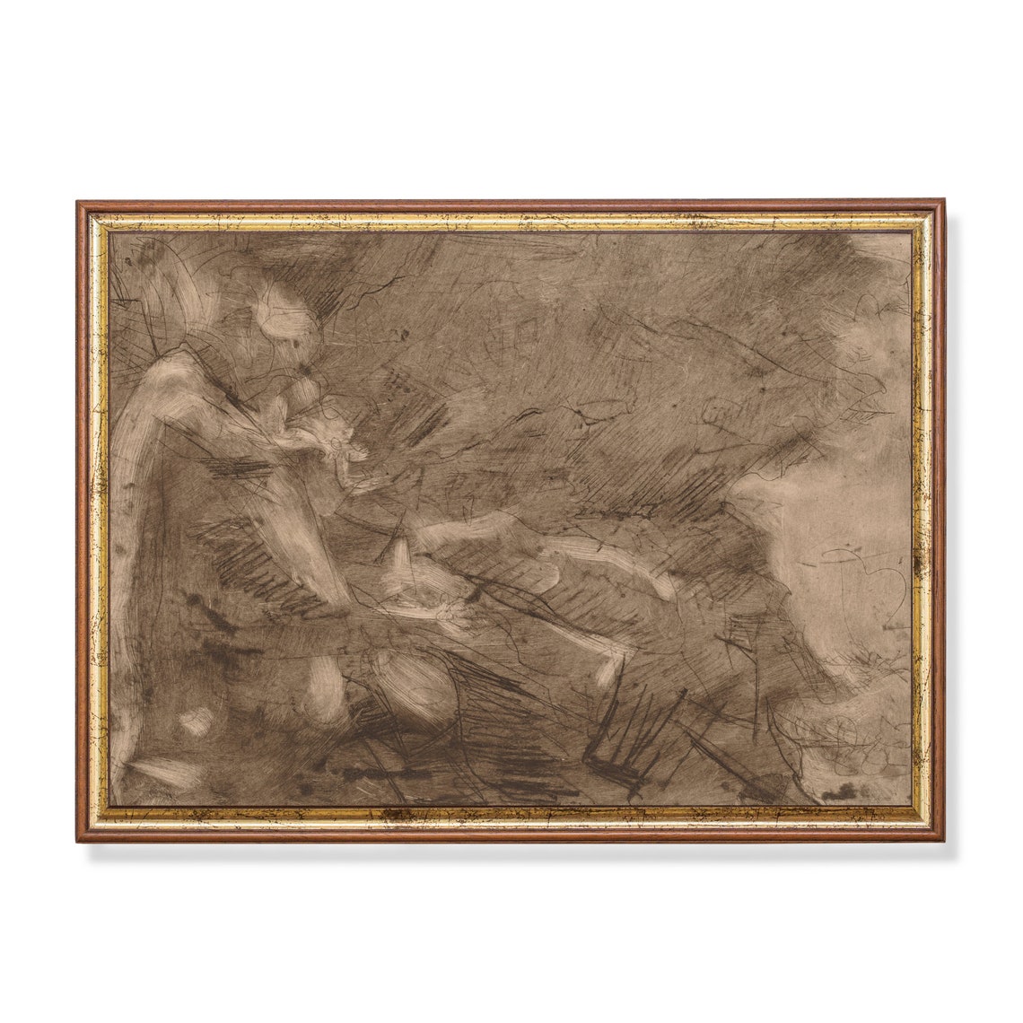 Sepia Sketch of a Reclining Figure Vintage Drawing Study Poster