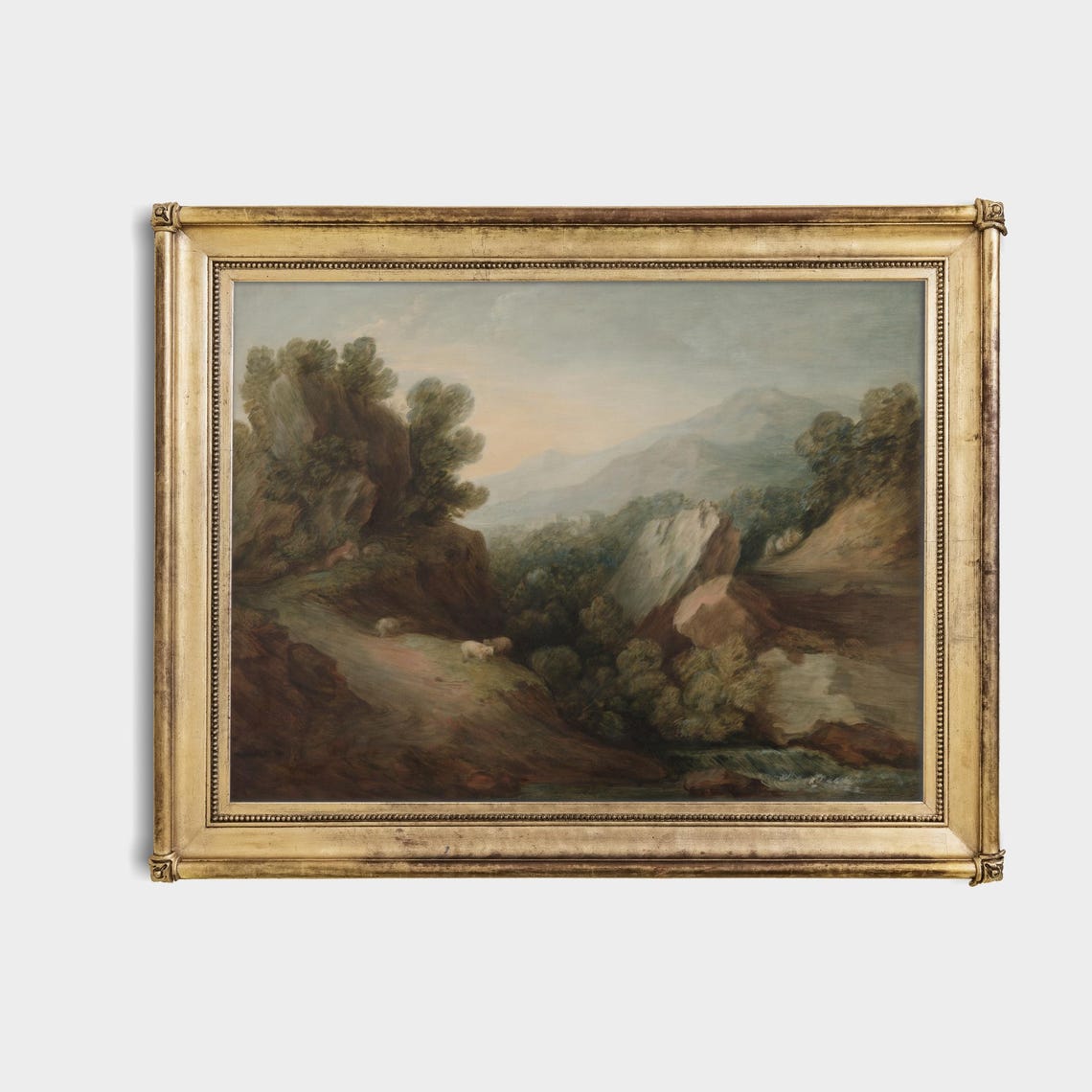 Rocky Wooded Ravine with Grazing Sheep Vintage Landscape Poster - Image 4