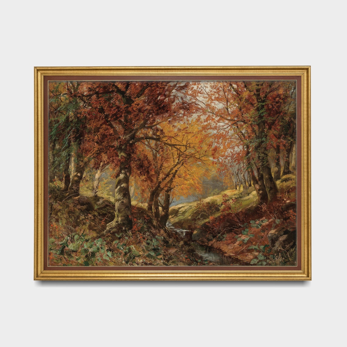 Vintage Autumn Landscape Antique Fall Painting Moody Rustic Print Country Scenery Wall Art Fine Art - Image 2