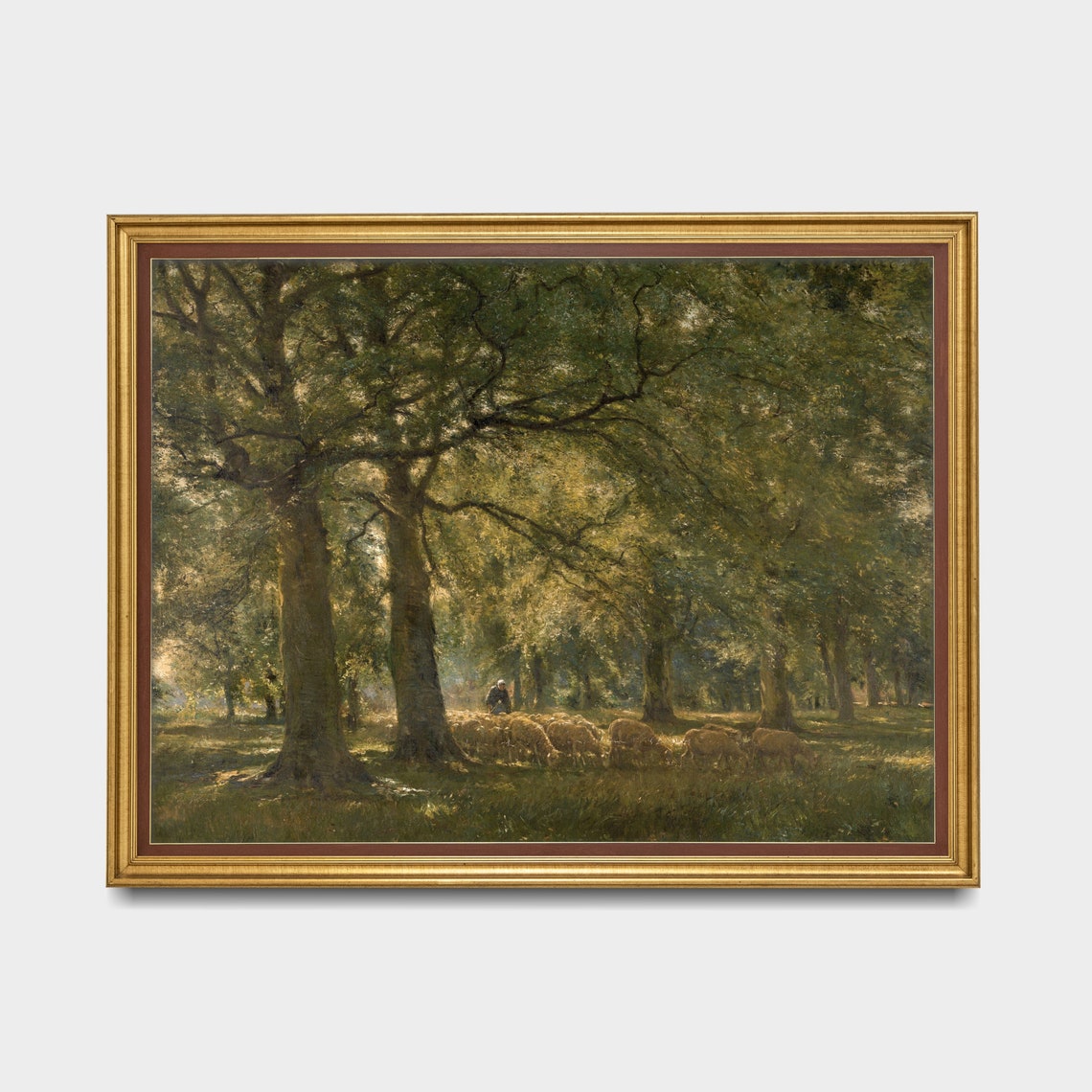 Sheep Grazing in a Sunlit Forest Clearing Vintage Painting Poster - Image 3