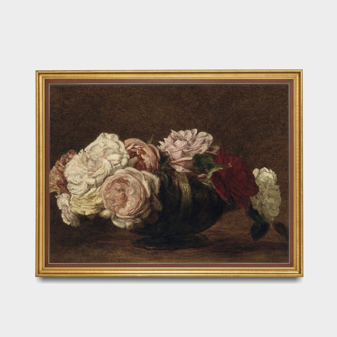 Velvet Bowl of Roses on Dark Background Vintage Floral Art Poster - Image 3