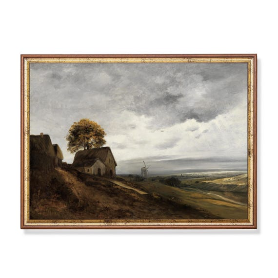 Printed And Shipped Vintage Landscape Painting Antique Country Landscape Moody Rustic Nature Print Farmhouse Decor Physical Prints