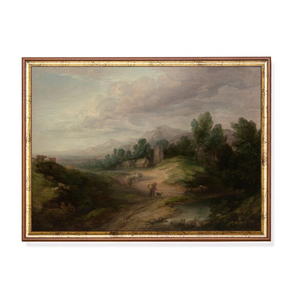 Vintage Wooded Landscape, Rustic Country Art Print