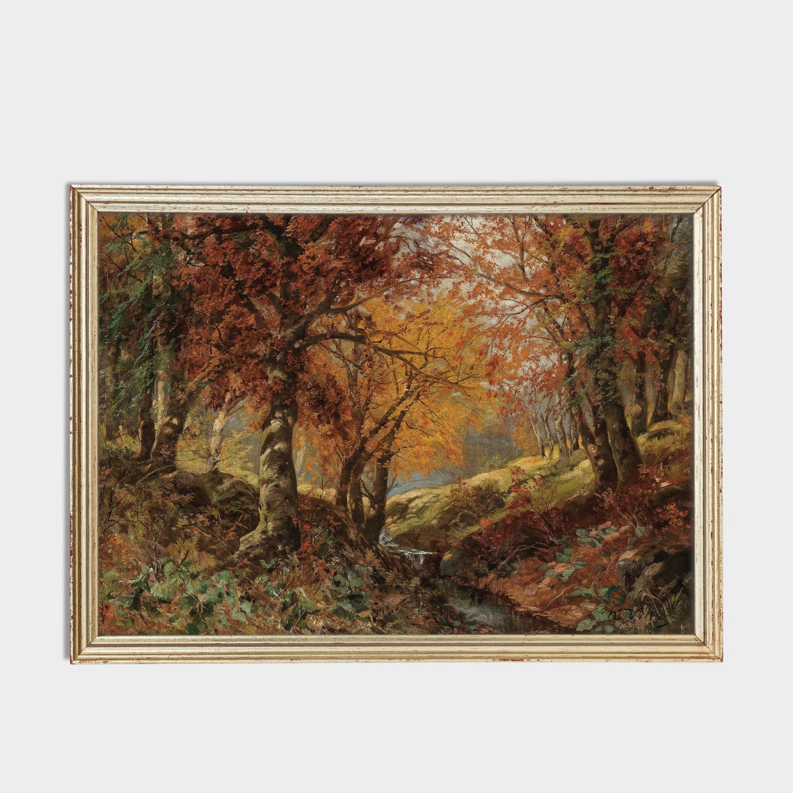 Vintage Autumn Landscape Antique Fall Painting Moody Rustic Print Country Scenery Wall Art Fine Art - Image 4