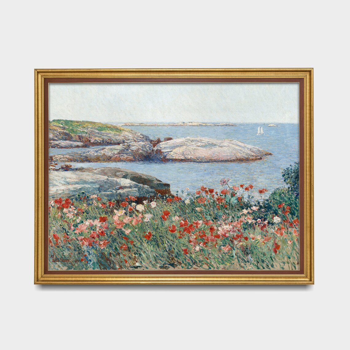 Rocky Coast With Red Poppies Overlooking the Sea Impressionist Poster - Image 3