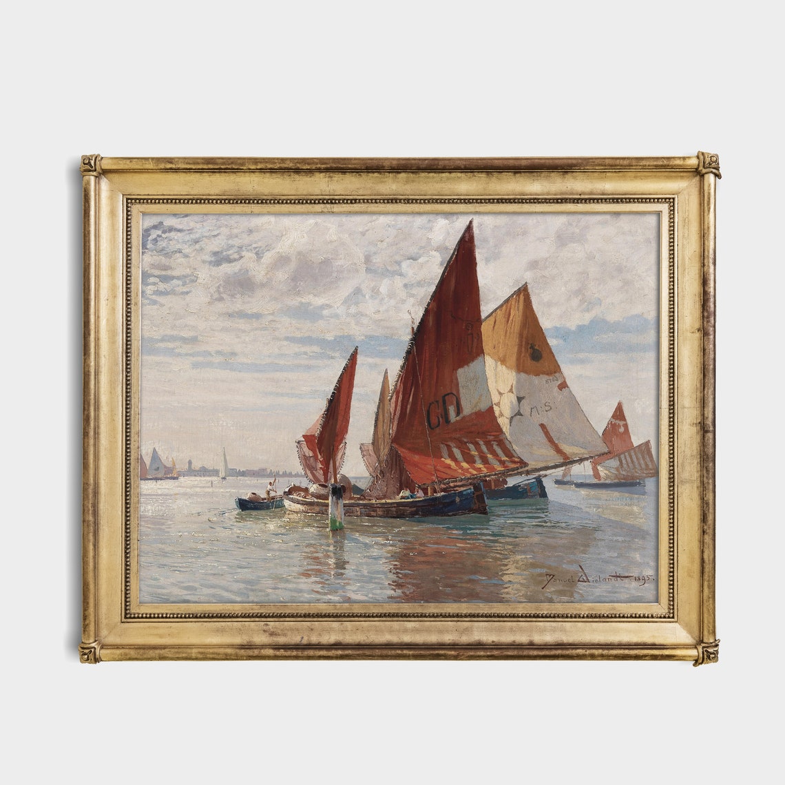 Vintage Seascape Painting Antique Sailing Boat Print Rustic Ocean Beach Print Nautical Decor Wall Art - Image 4