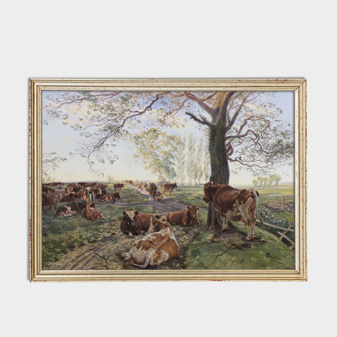 Vintage Cattle Painting Antique Cow Print Farmhouse Decor Wall Art Farm Animal Oil Painting Fine Art - Image 2