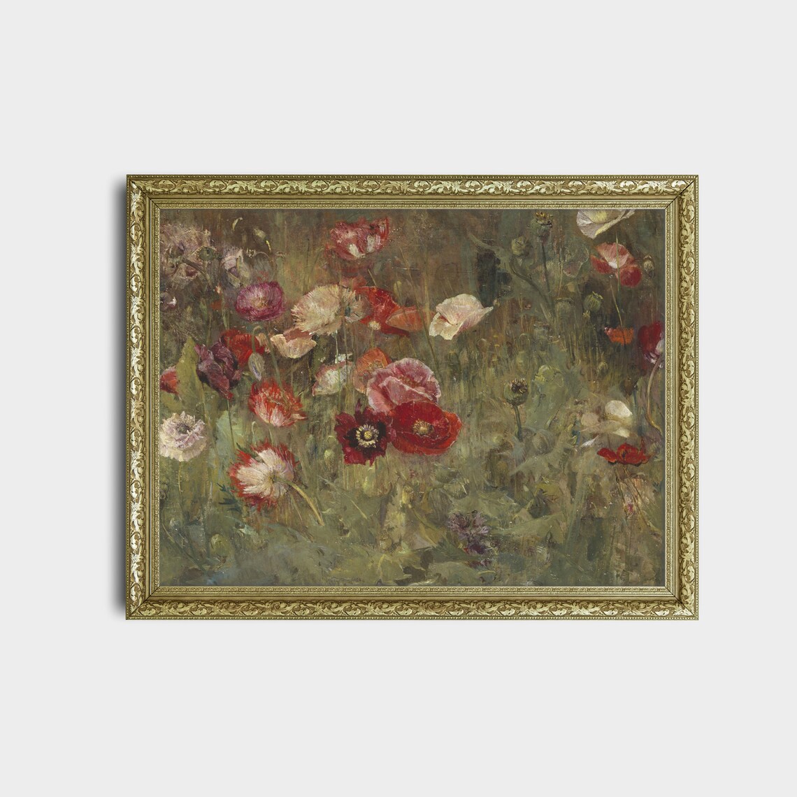 Wild Red and White Poppy Field Vintage Floral Meadow Art Poster - Image 2