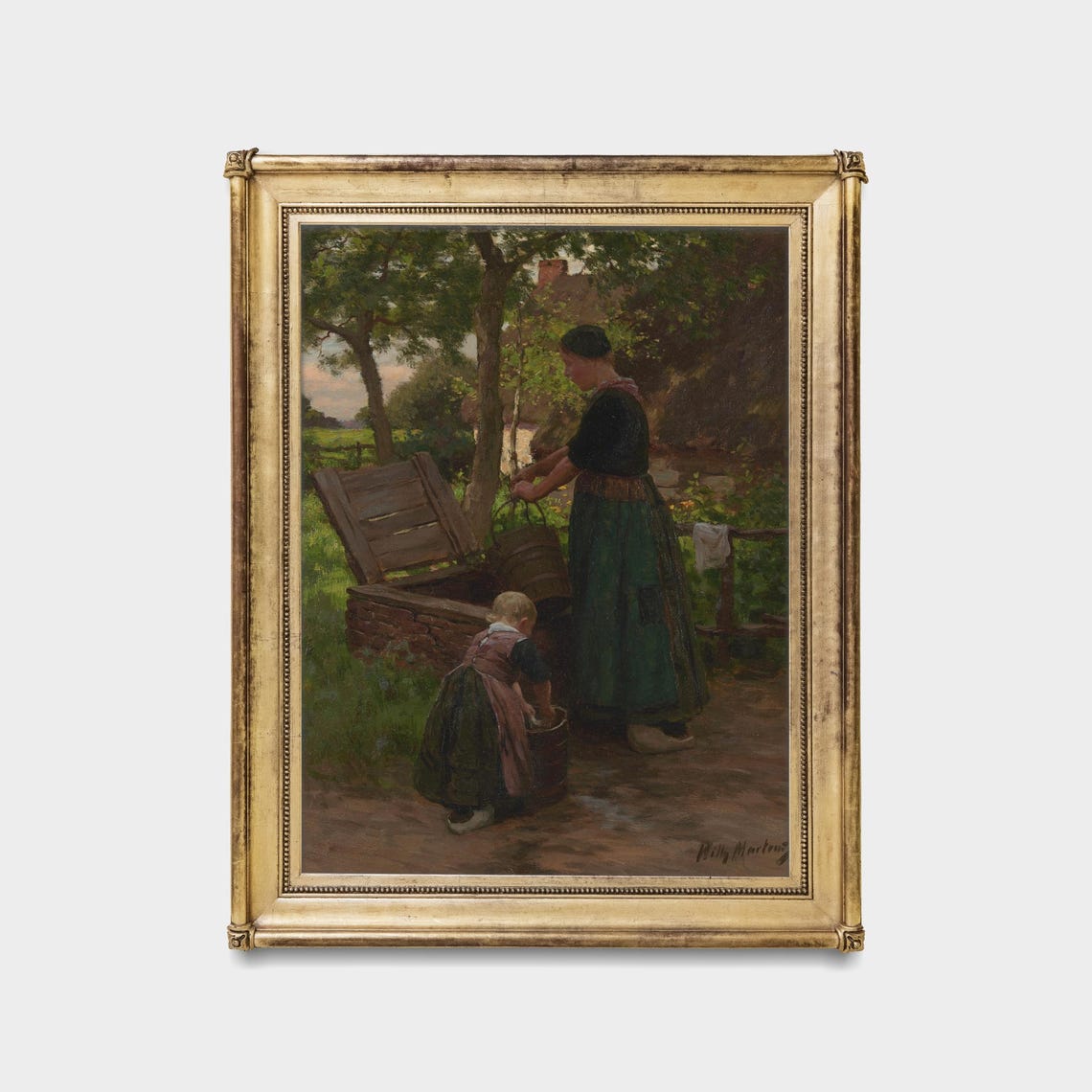 Printed And Shipped Vintage Portrait Painting Antique Woman Portrait Mother And Daughter At The Well Physical Print Figurative Art - Image 5