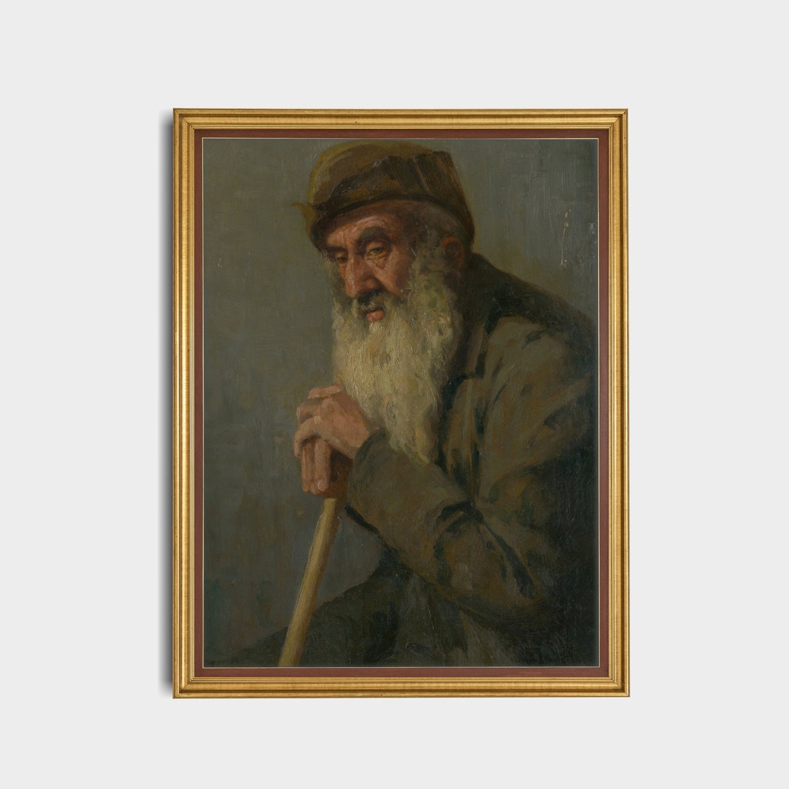 Bearded Old Peasant With Cap Leaning On His Walking Stick Poster - Image 5