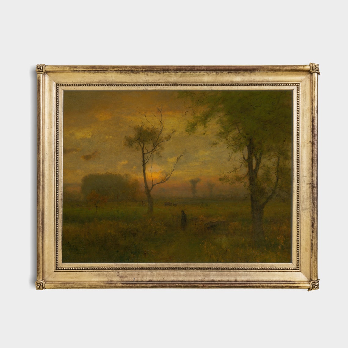 Golden Sunset Over a Meadow With a Lone Figure Vintage Poster - Image 2