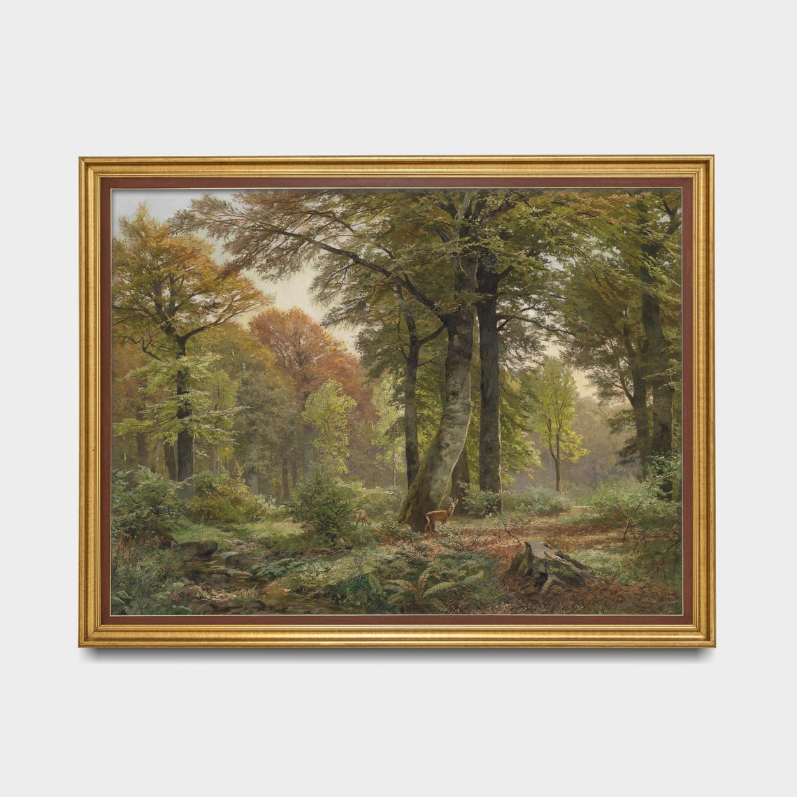 Deer in an Autumn Beech Forest Vintage Landscape Painting Poster - Image 5