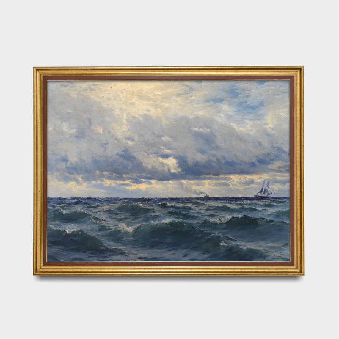Rolling Ocean Waves with a Sailing Ship Marine Painting Poster - Image 5