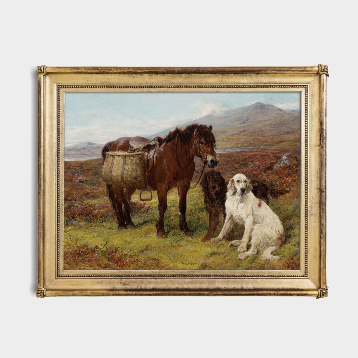 Vintage Horse and Dogs Antique Art Print, Farmhouse - Image 2