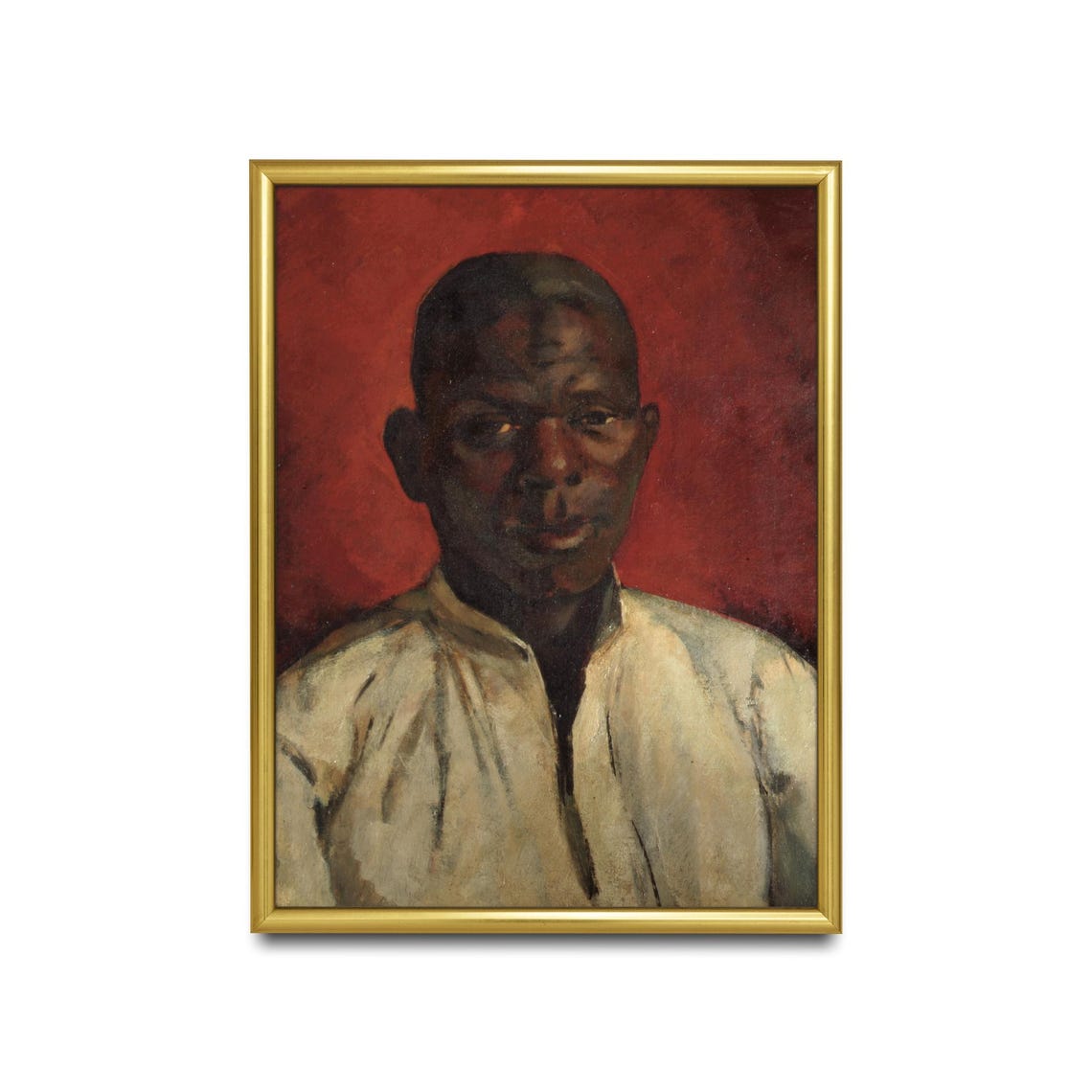 Portrait of a Young Man Against a Deep Red Background Poster - Image 2