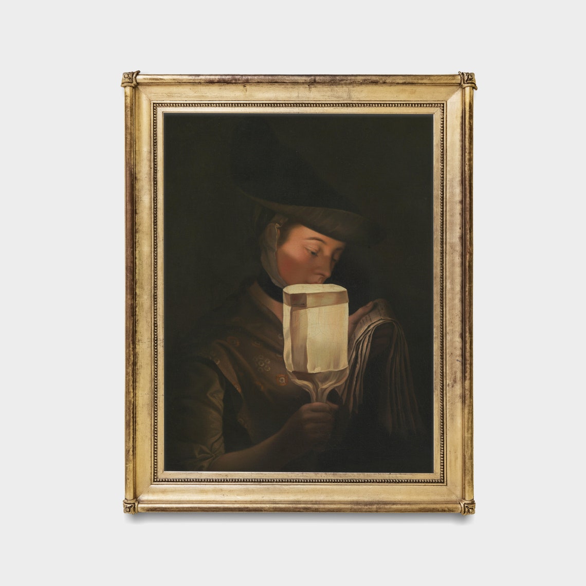Woman Holding a Glowing Lantern Dark Vintage Candlelit Portrait Poster - Image 4