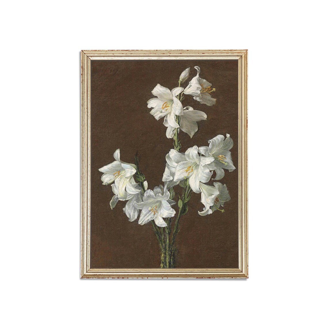 Lis Blancs White Lilies Antique Floral Still Life Art Poster - Image 2