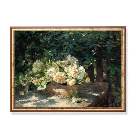 Printed And Shipped Vintage Floral Painting Antique Flower Print Moody Rustic Art Physical Prints Still Life With Flowers