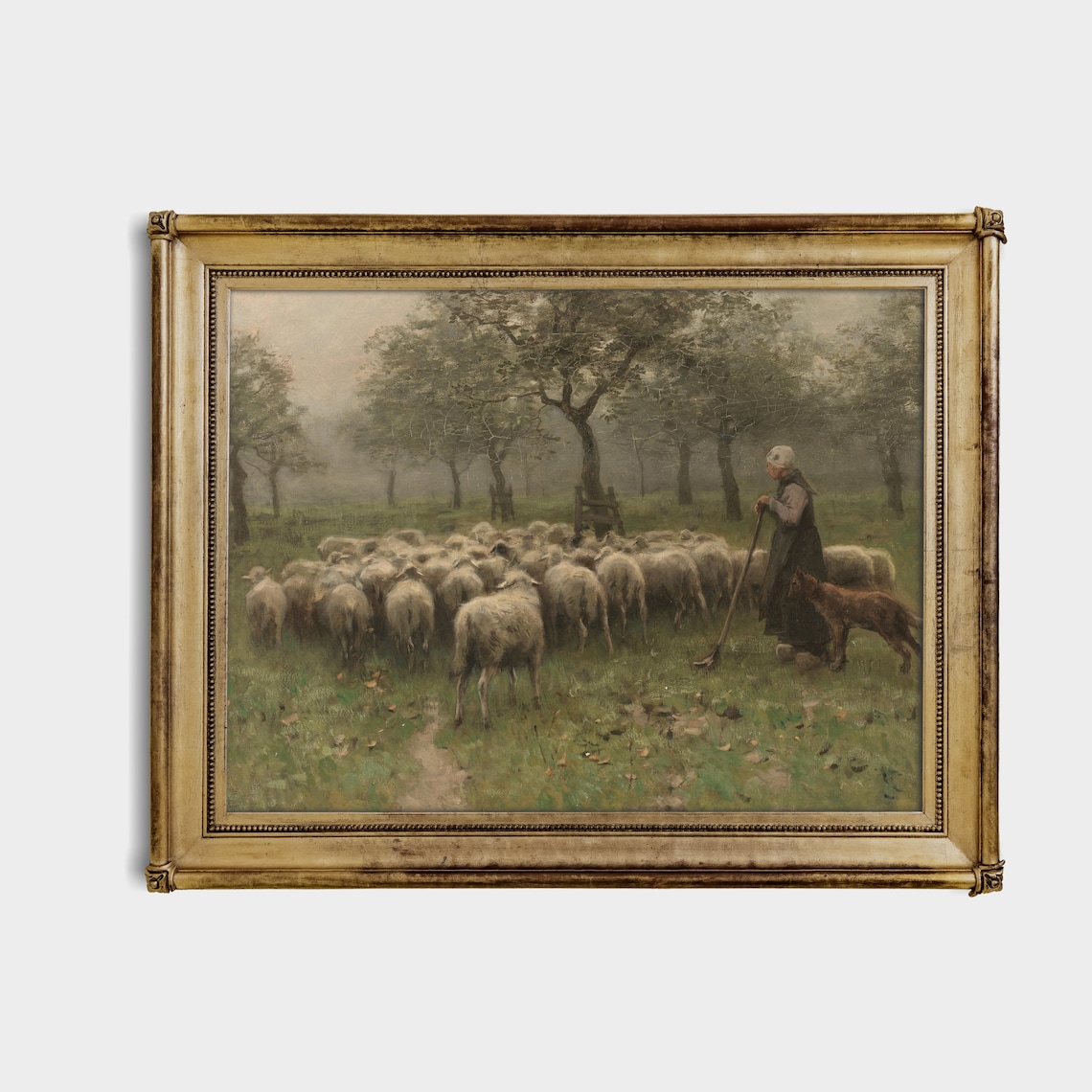 Vintage Country Landscape With Shepherdess, Art Print - Image 2