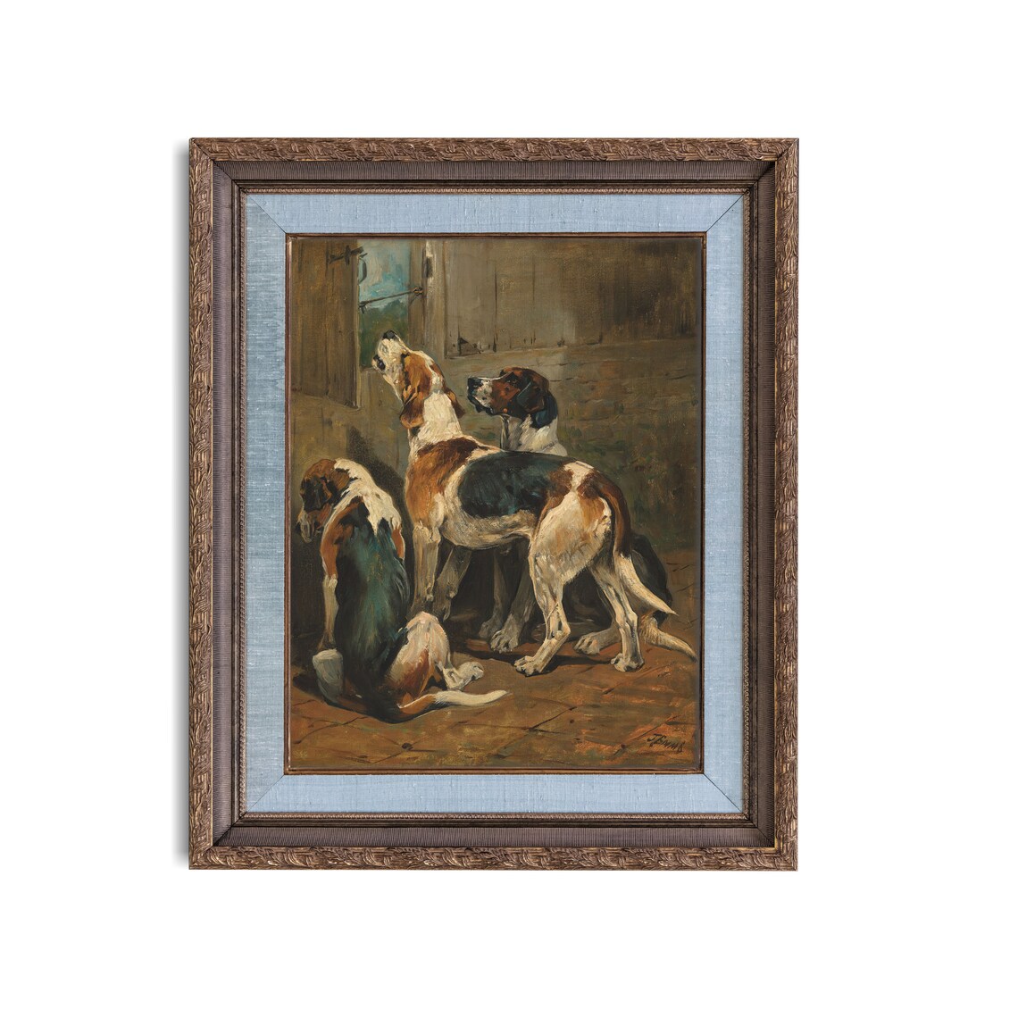 Vintage Foxhounds Art Print, Rustic Animal Painting - Image 2