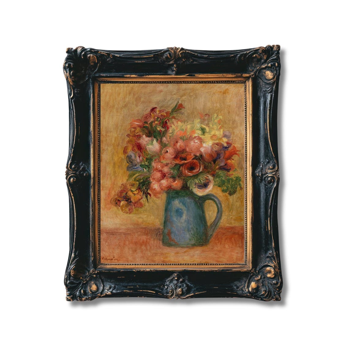 Renoir Flower Bouquet in Blue Pitcher Impressionist Floral Poster